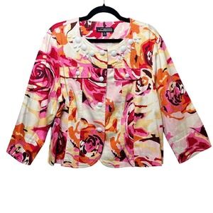 LINEAR Floral Print Button Front Embellished Jacket Blazer XL Roses‎